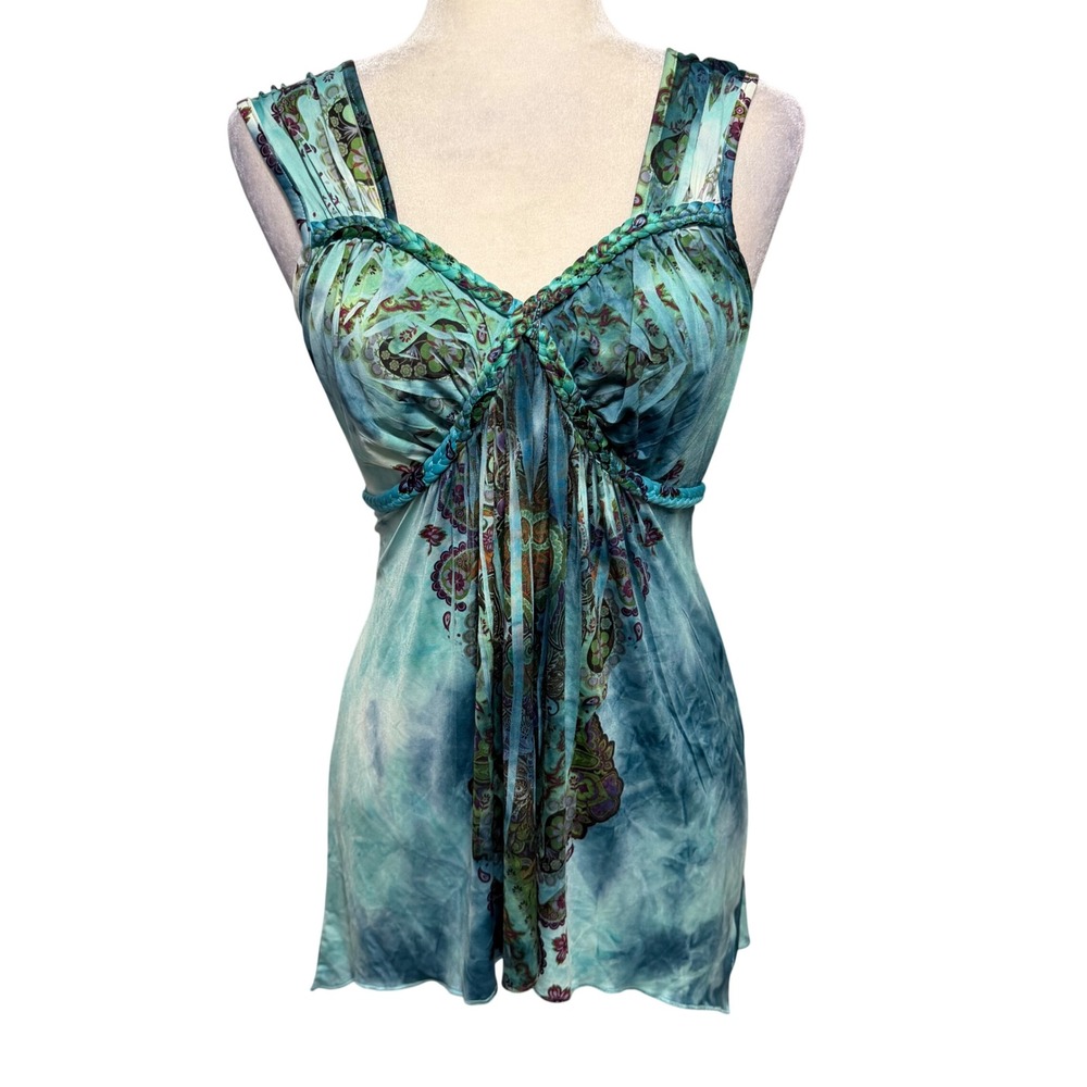Womens Tunic Tank Top L Babydoll Boho Festival Whimsigoth Cowgirl Chic Hippie